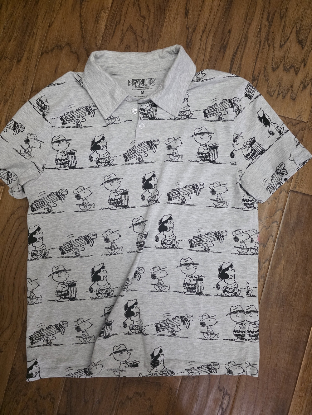 Peanuts Gray Graphic Polo - Snoopy & Friends Print Golf sz Med